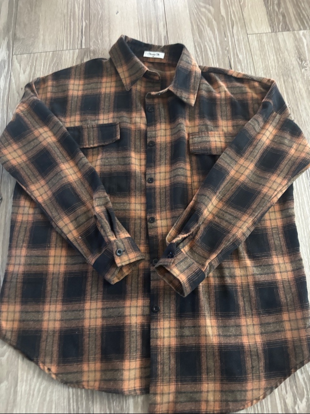 XS Oversized Black & Brown Plaid Flannel Shirt